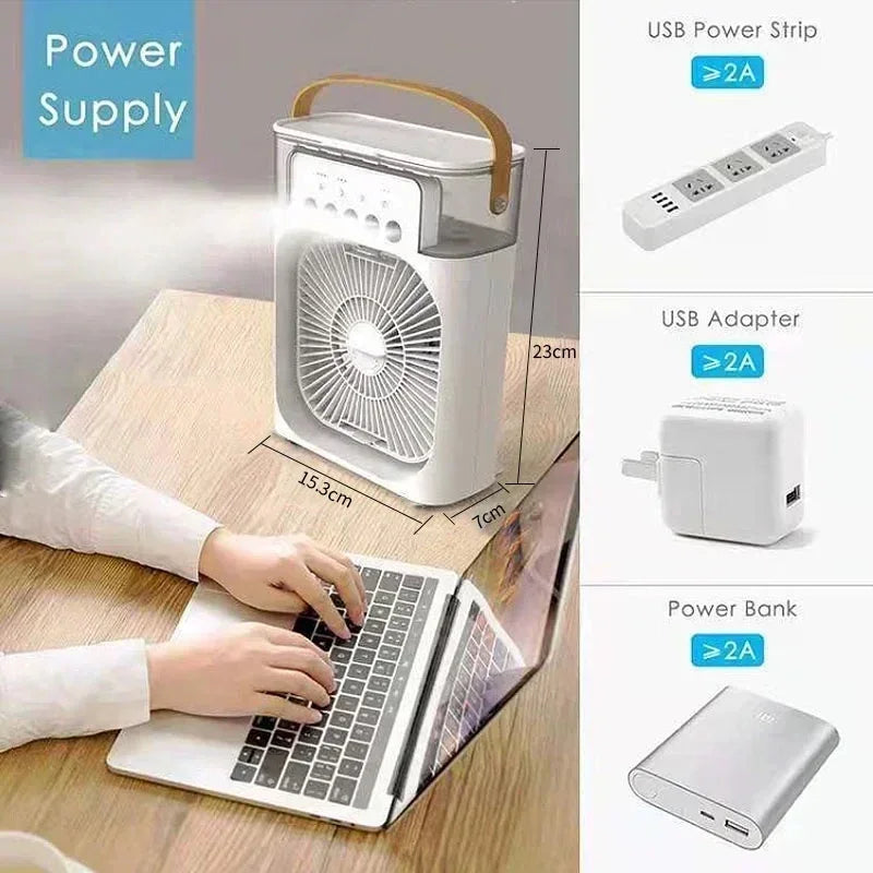 Transform Your Environment with Our Versatile 3-in-1 Mini Air Cooler: Fan, Humidifier, and LED Night Light