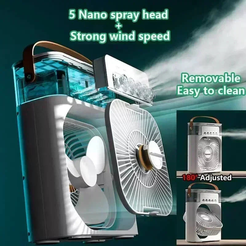 Transform Your Environment with Our Versatile 3-in-1 Mini Air Cooler: Fan, Humidifier, and LED Night Light