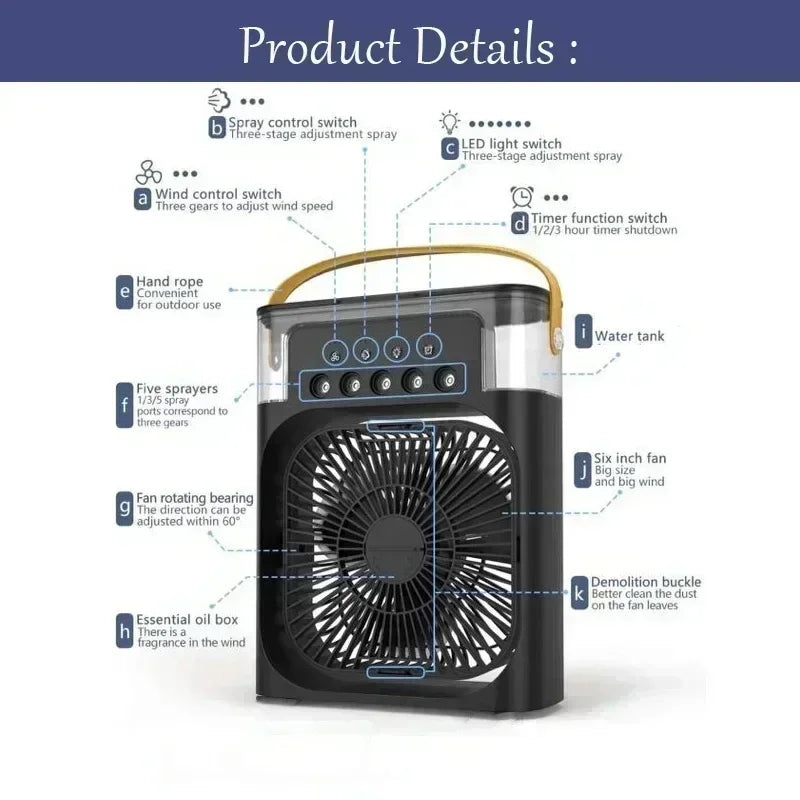 Transform Your Environment with Our Versatile 3-in-1 Mini Air Cooler: Fan, Humidifier, and LED Night Light